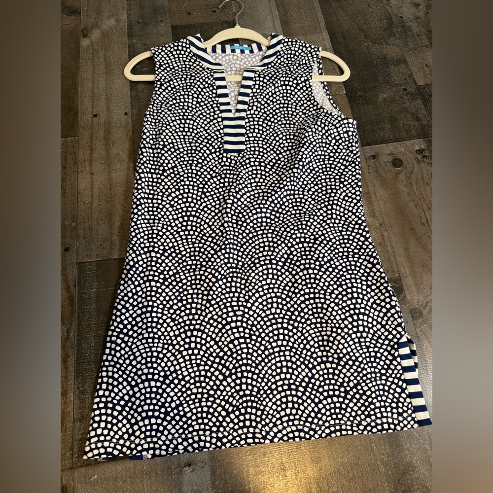 J. McLaughlin Navy White Print Sleeveless Tunic Shift Dress Top Size‎ Small